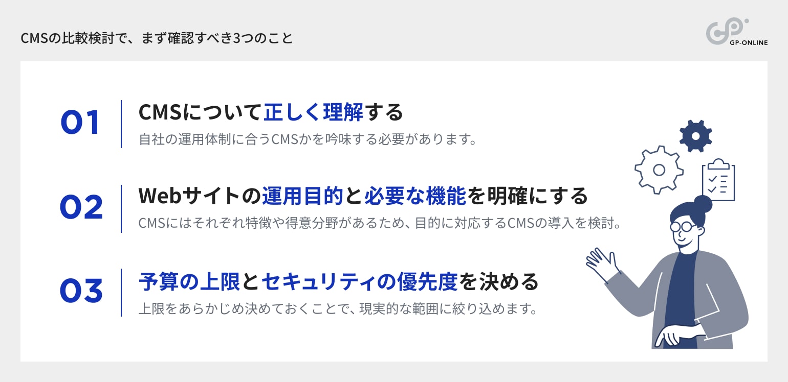 CMSの比較検討で、まず確認すべき3つのこと