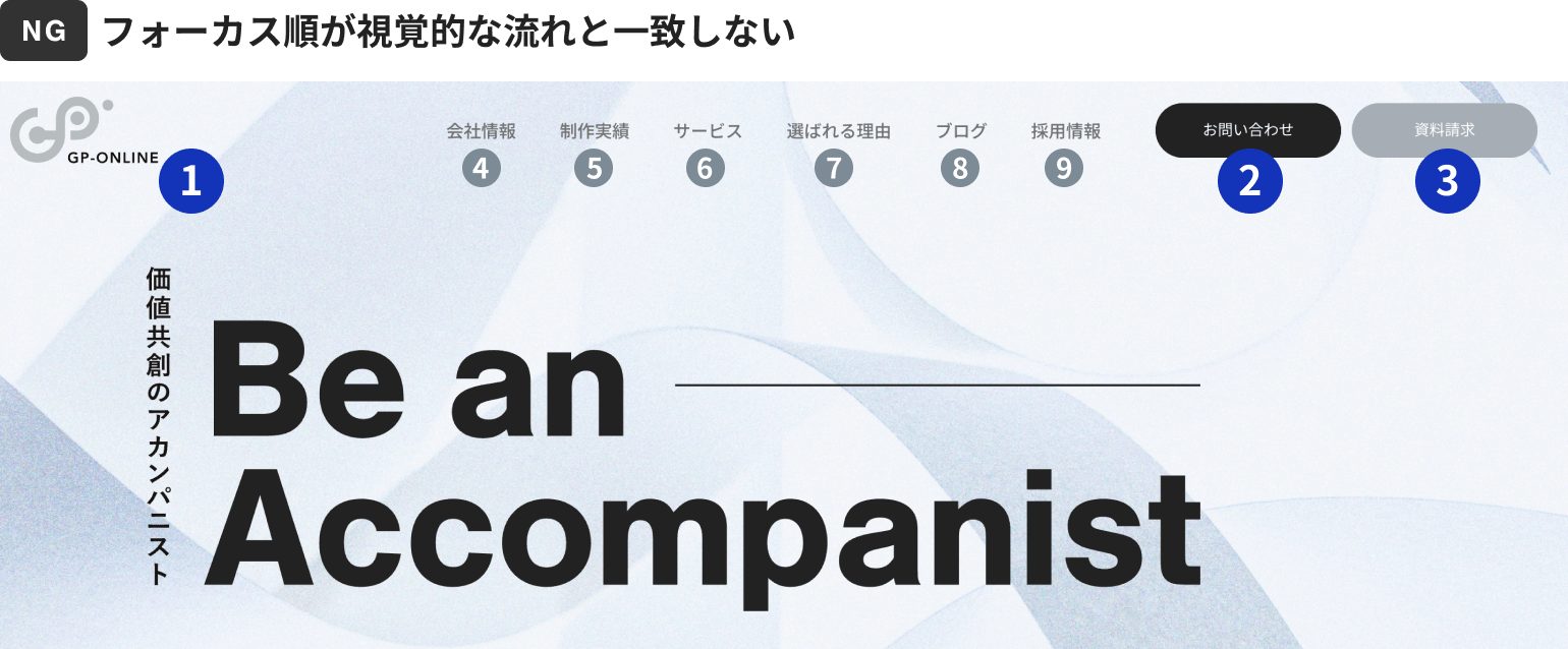 フォーカス順序の例