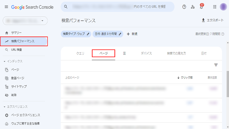 Google SearchConaoleの検索パフォーマンス画面