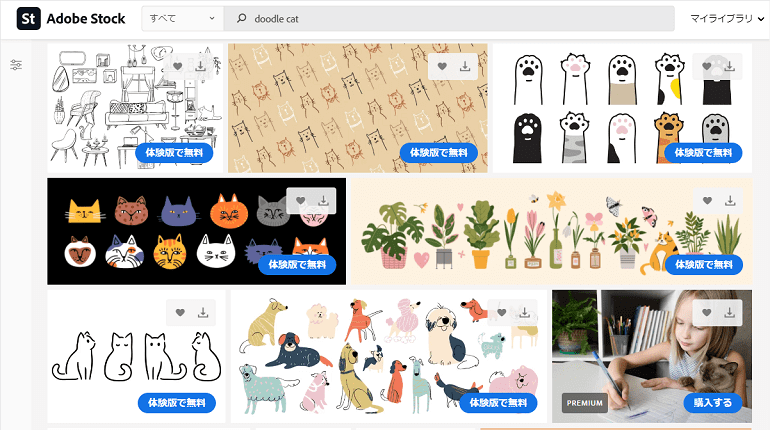 「doodle cat」で検索した画面